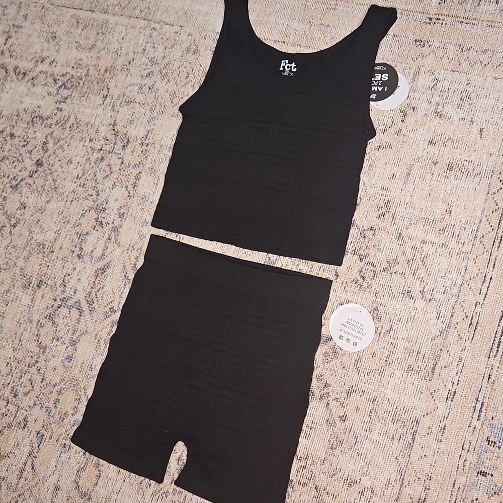 Women's Matching Cropped Tank and Biker Short Set - Givenchy- like Print